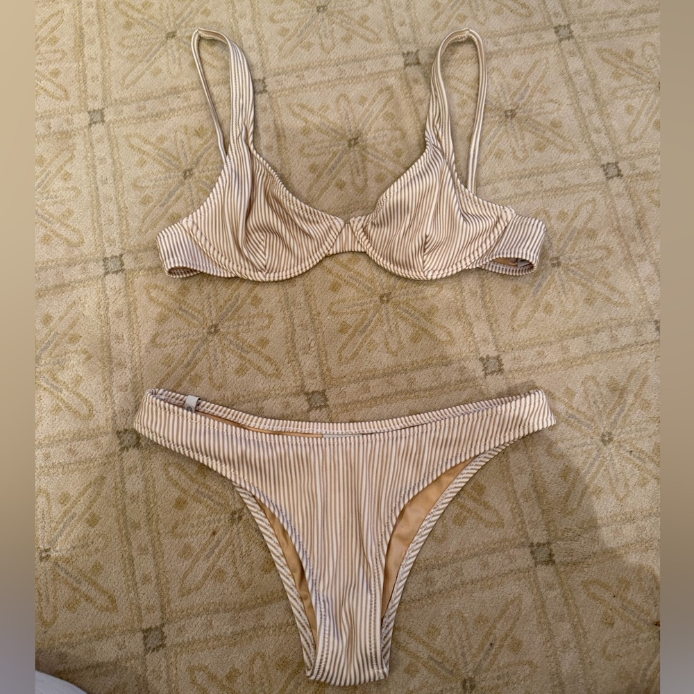 Rhythm Beige Striped Bikini